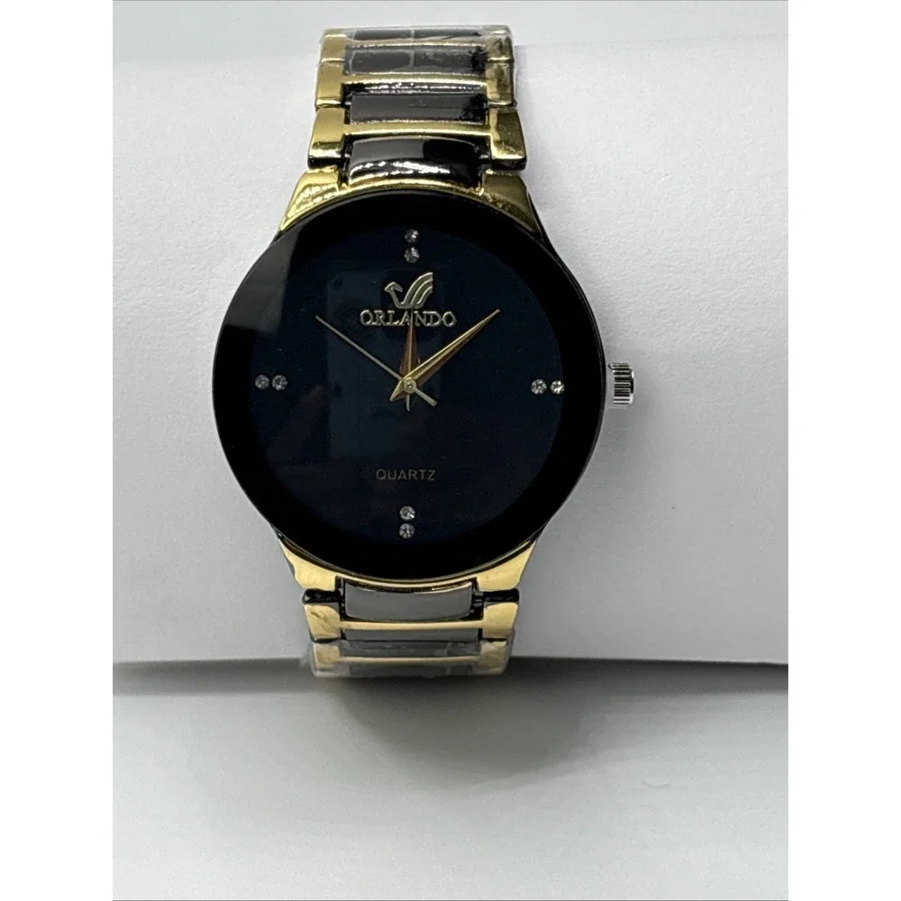 Men Luxury Watches Black Gold‎ Quartz Steel Wristwatch.